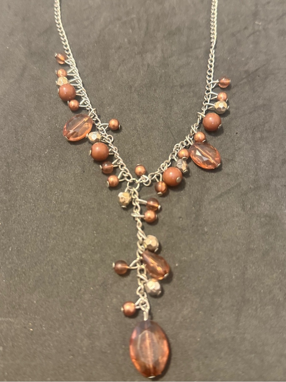 Beaded Drop Necklace - Brown Crystal & Hematite Accents - Picture 2 of 5